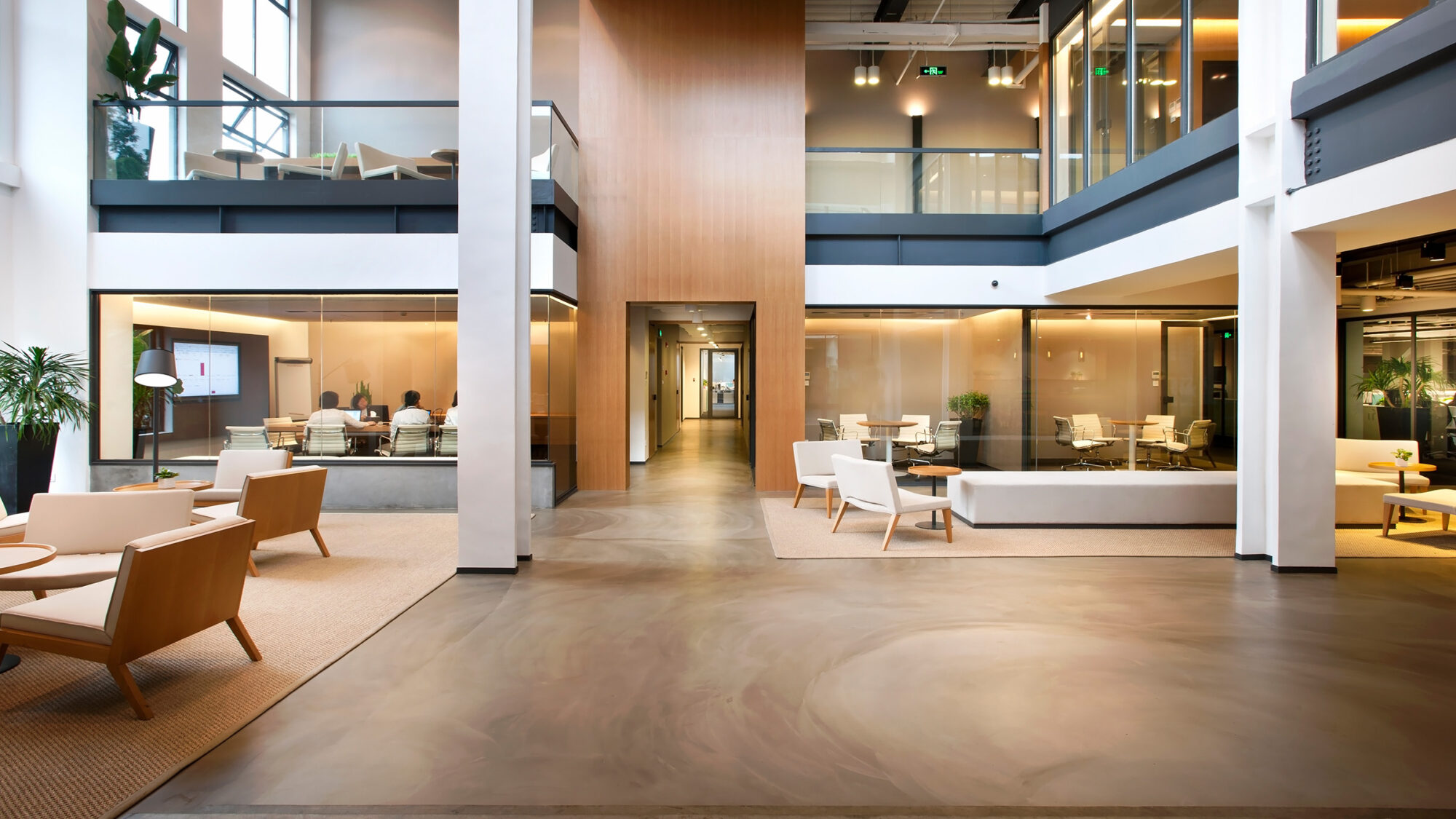 lounge area and people in meeting room