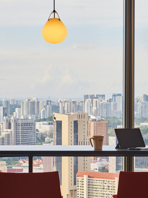 skyline view and desk