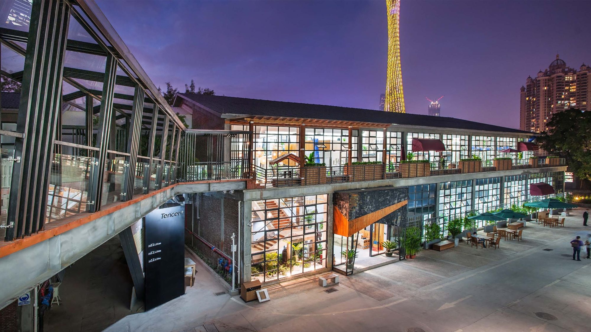 Outdoor shot of building at night.