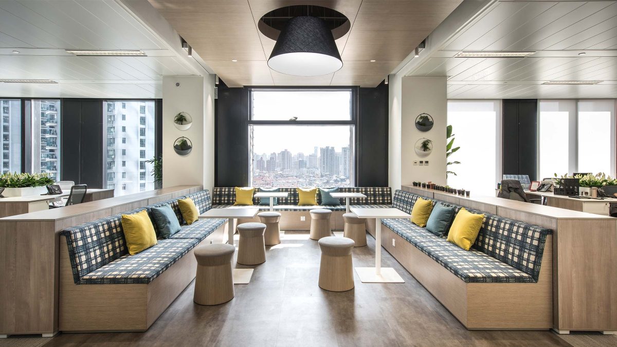 Interior design by M Moser in Shanghai featuring an employee lounge area.