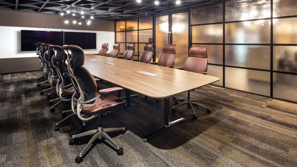 long desk in boardroom