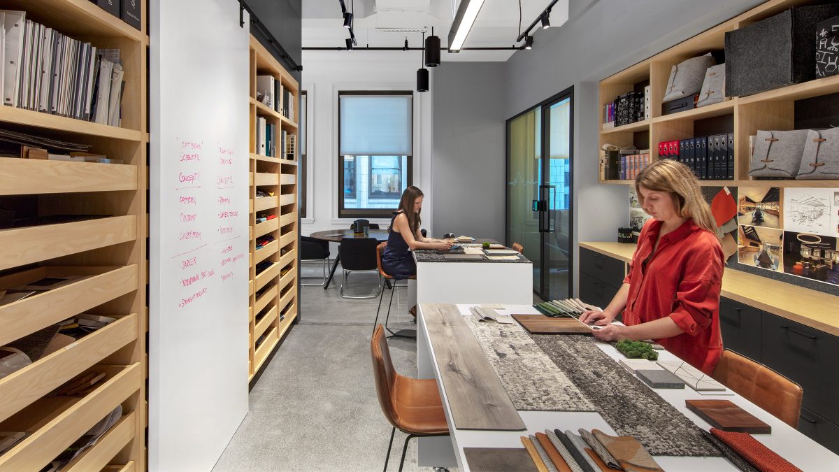 woman in materials library