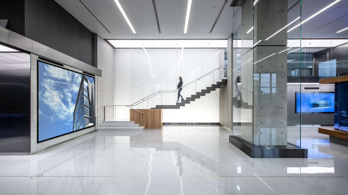 woman walking down stairs