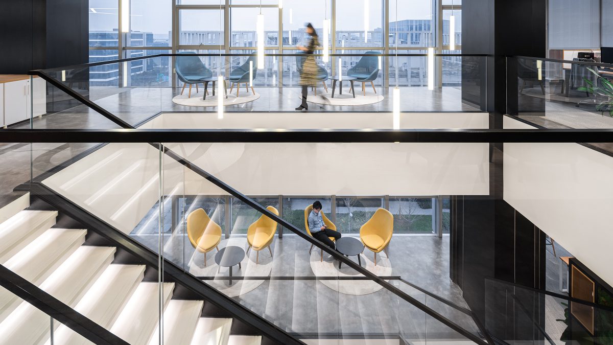 two floors of workplace connected