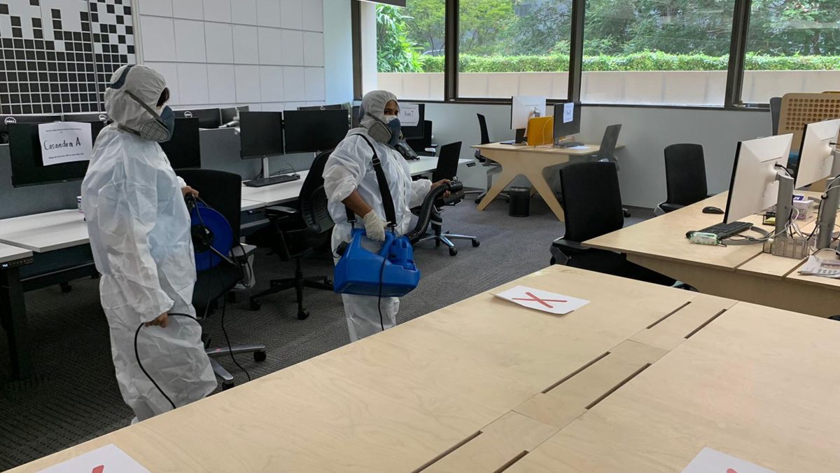 Desks being cleaned