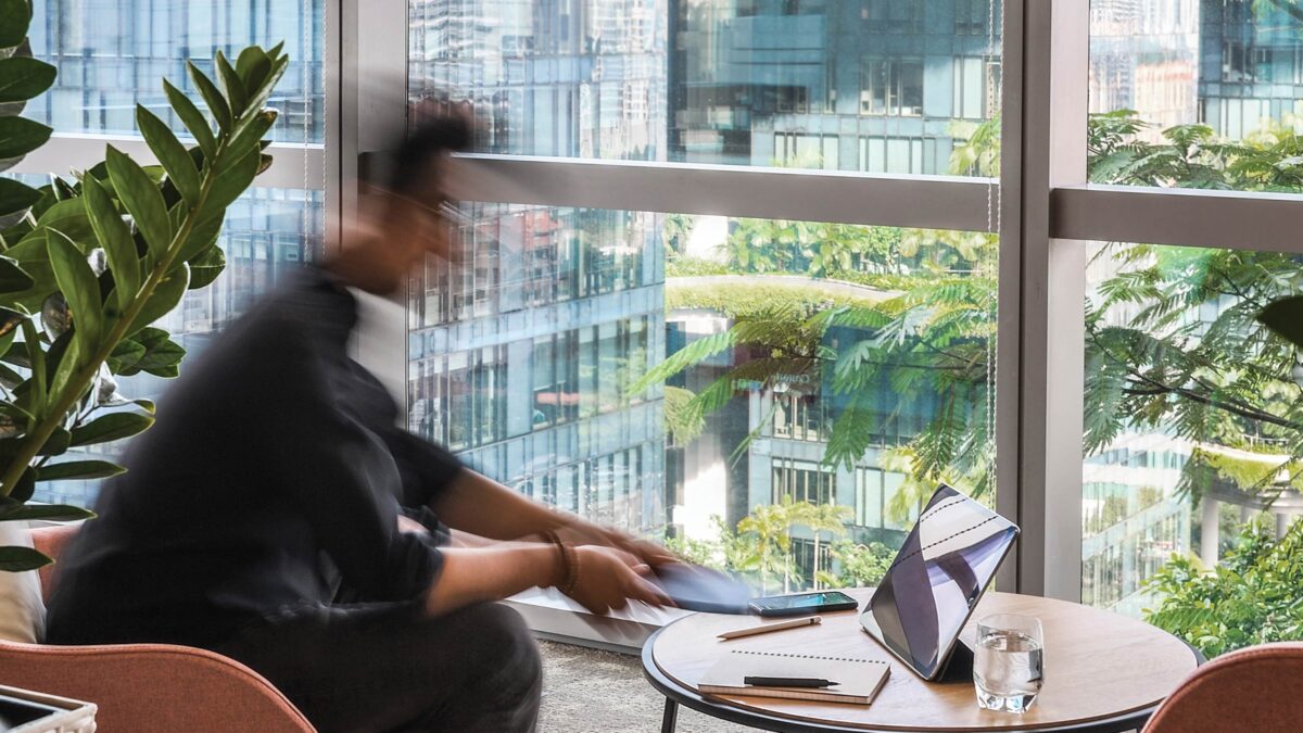 person working at table