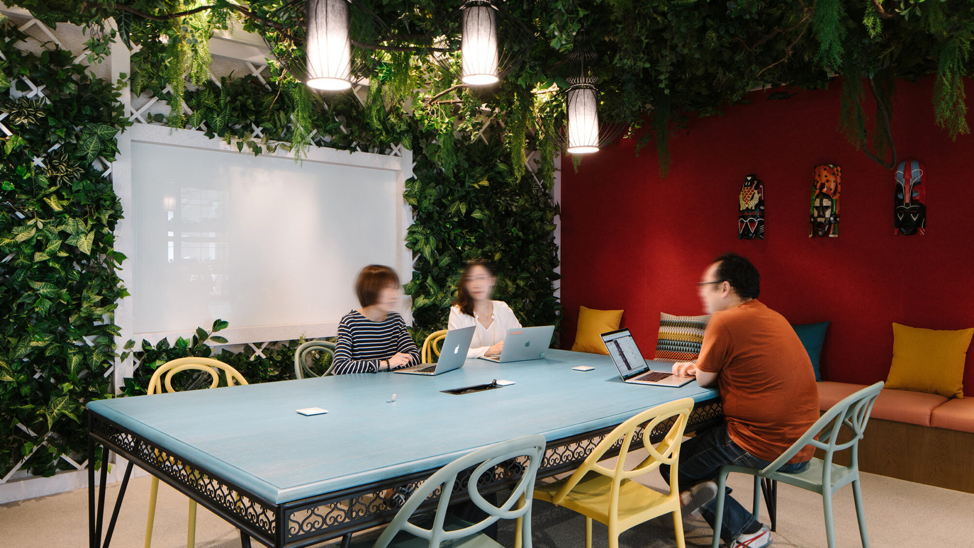 green wall in meeting room