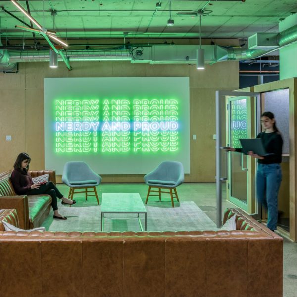 Brand experience design by M Moser featuring neon signage.