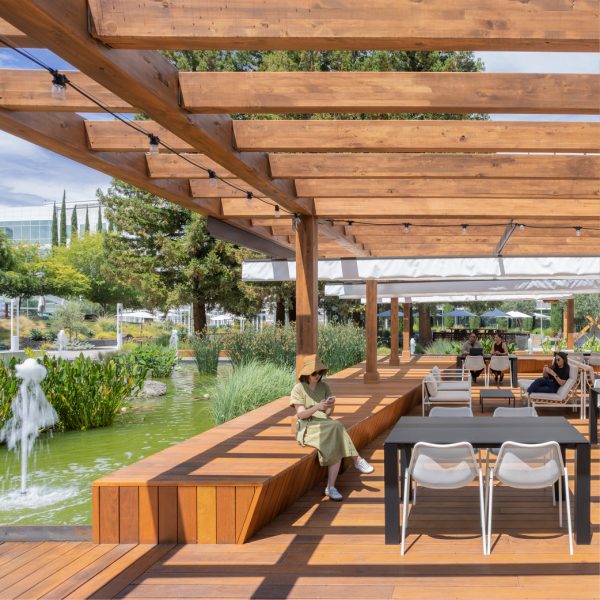 Landscape architecture by M Moser featuring outdoor co-working space.