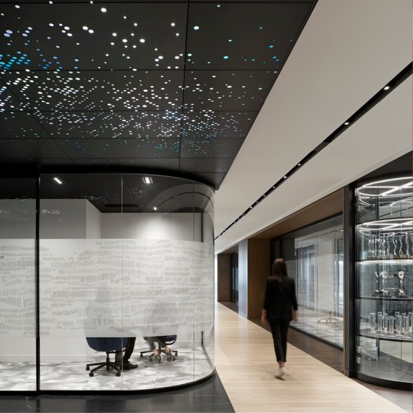 Brand experience design by M Moser featuring branded ceiling for Toronto client.