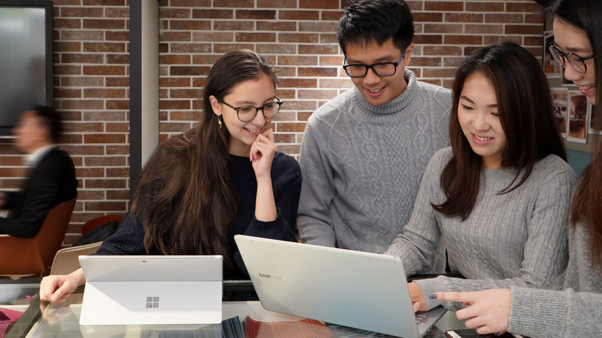 team collaborating in the office