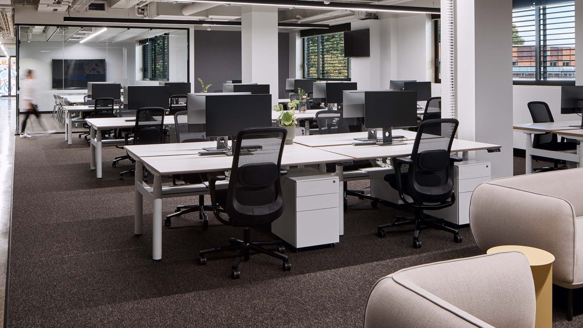 desks with computers