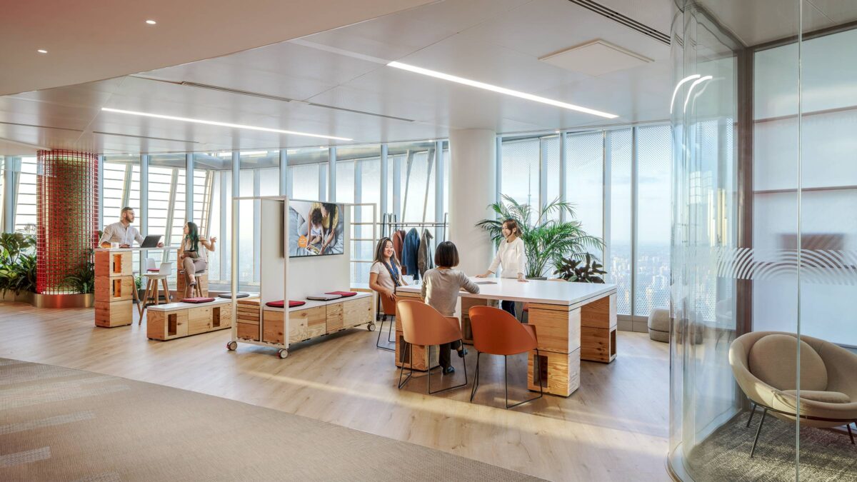 people working in open plan flexible office