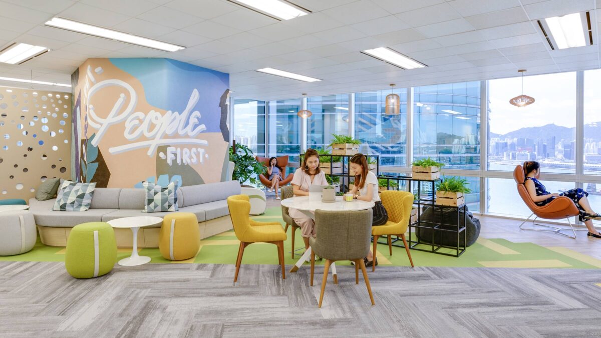 collaboration space in open plan workplace