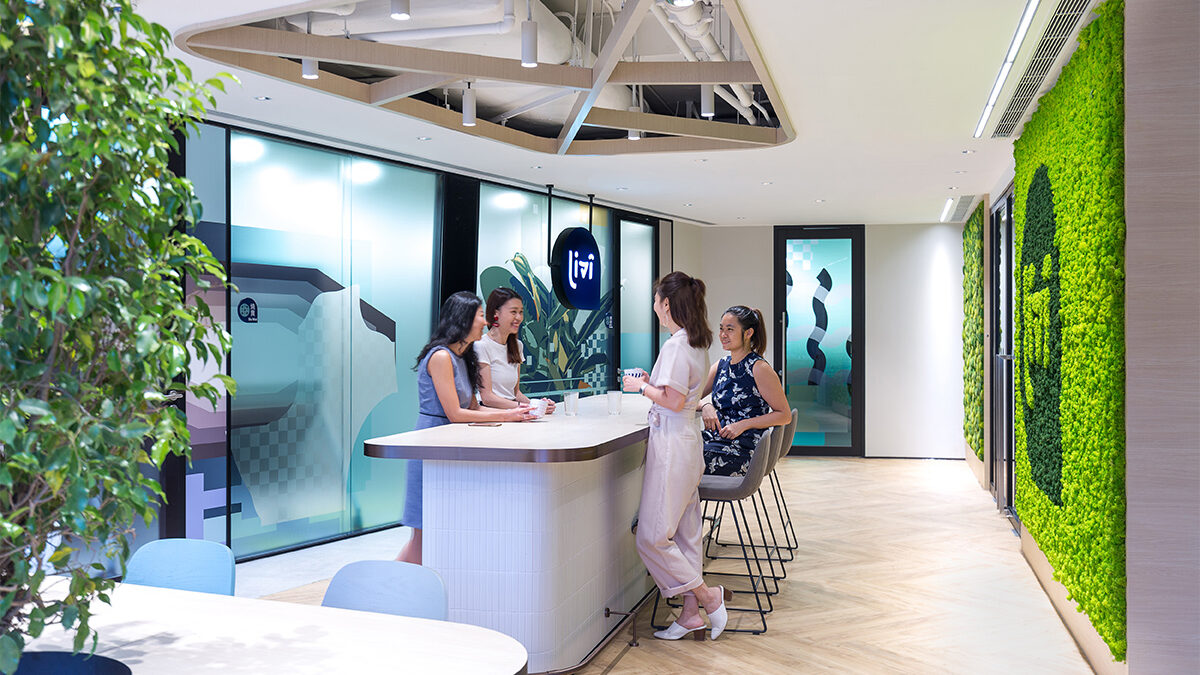 reception and green wall in workplace