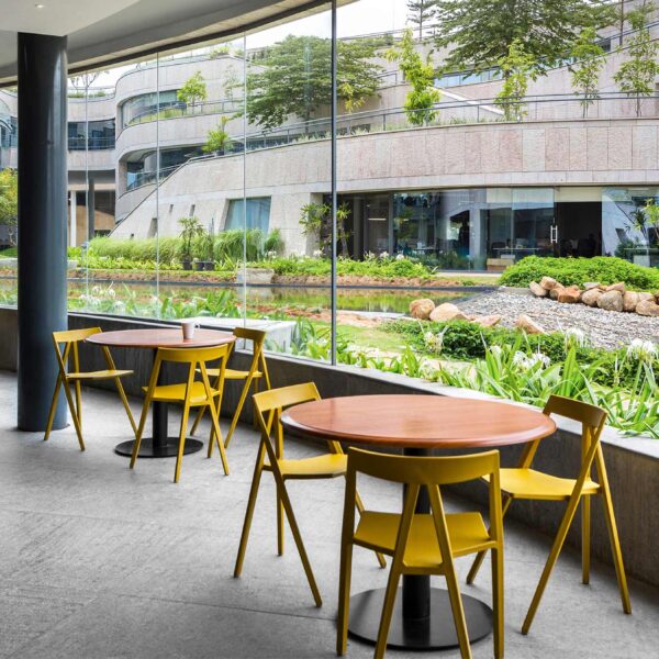 desks with view of outdoor plants and trees