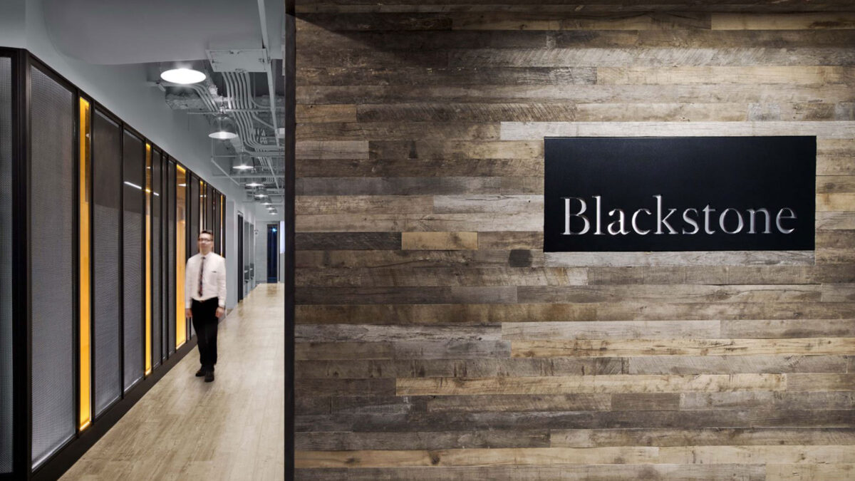 branded blackstone wall in reception