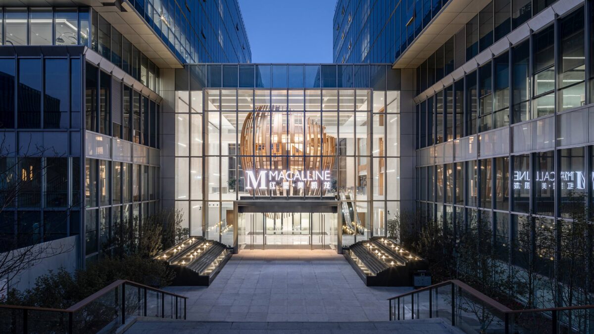 red star macalline campus exterior at night