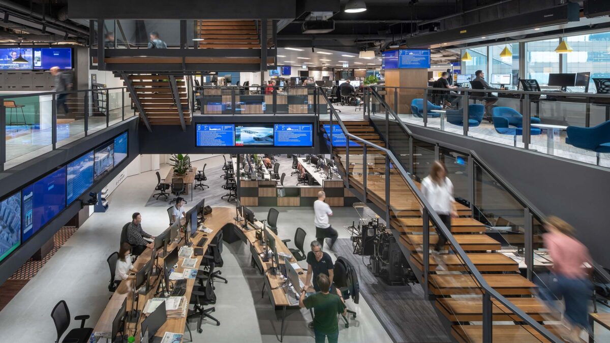 newsroom newsdesk aerial view