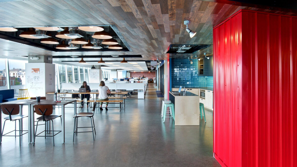 cafe space with red shipping container
