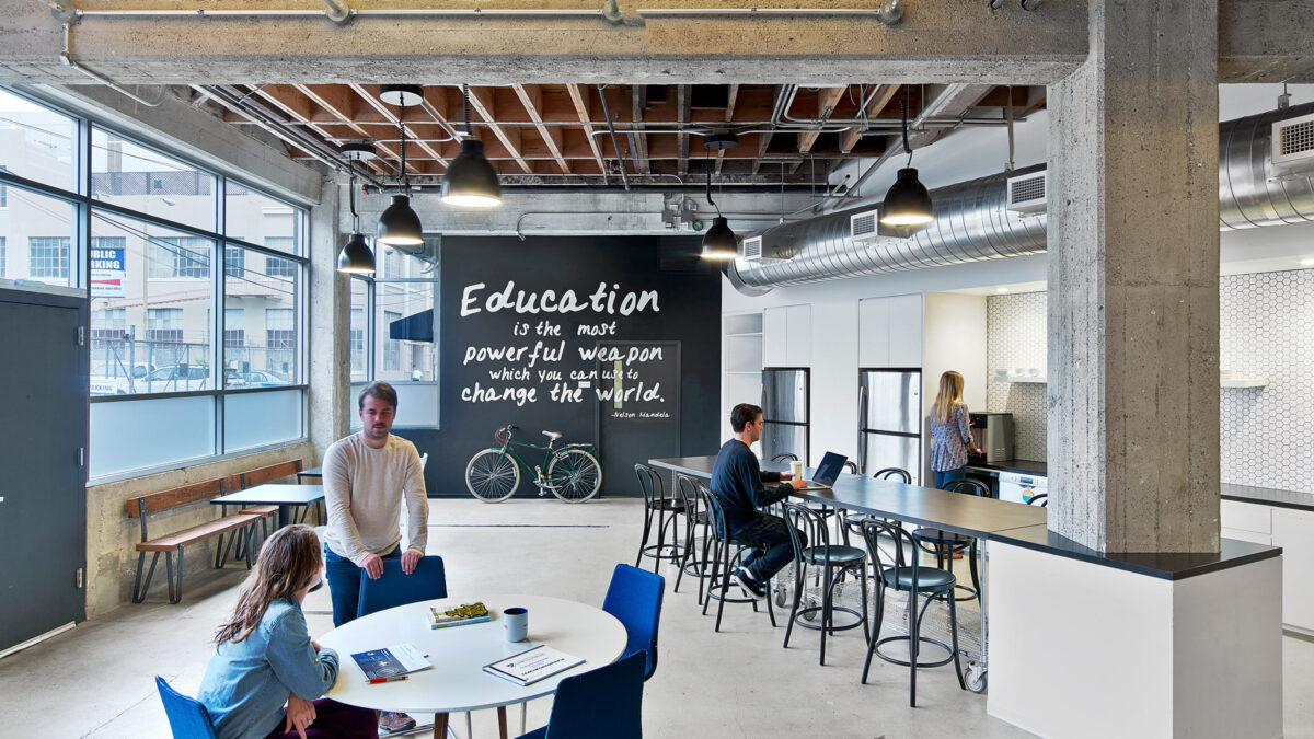 office kitchen with blackboard art