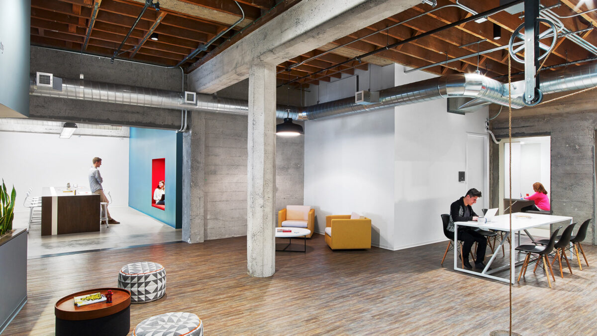 open office space in warehouse building