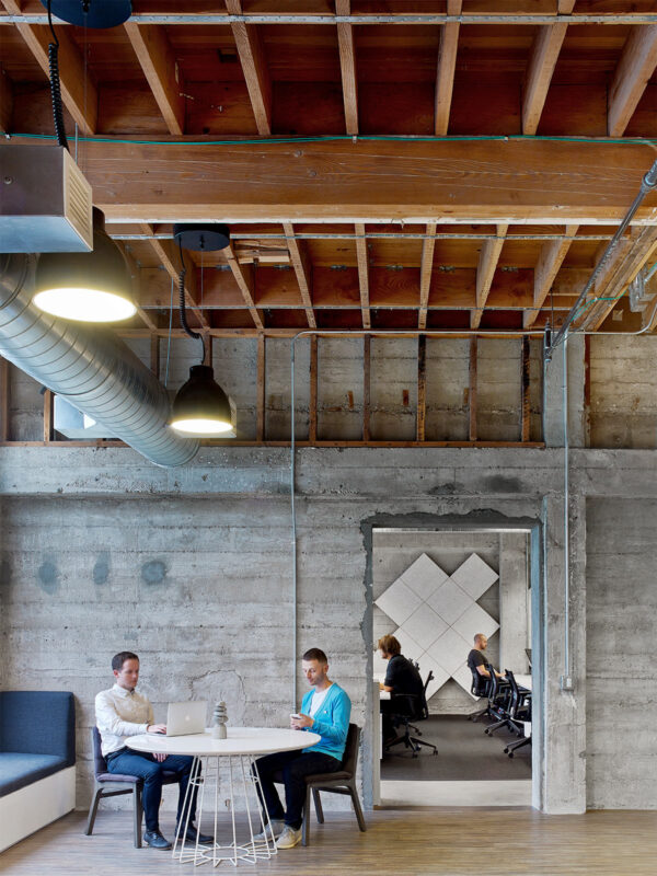 concrete walls with wooden ceiling in office