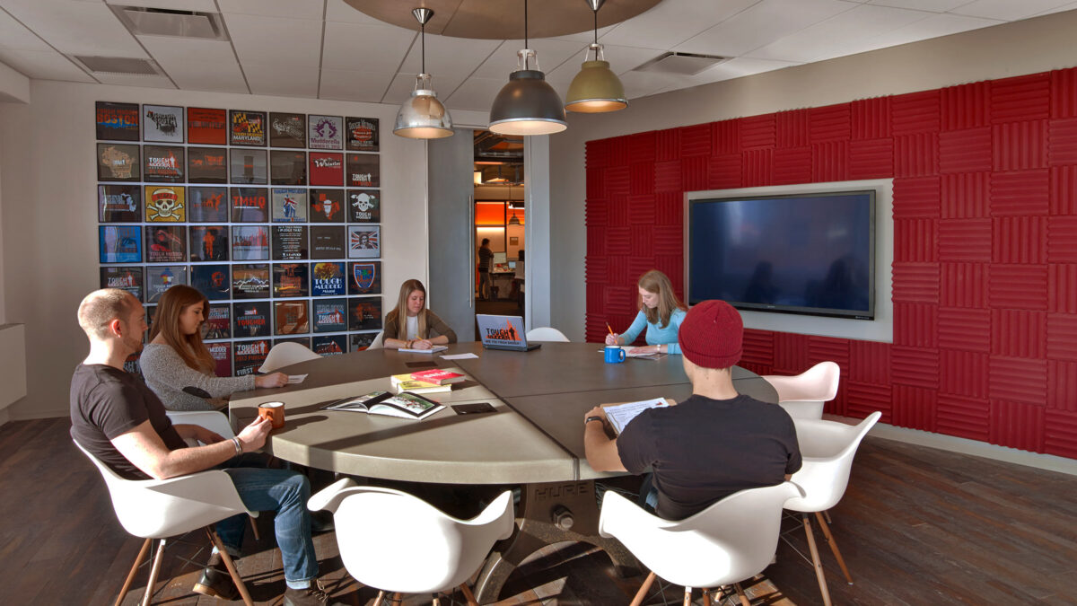 round collaborative table in office meeting room