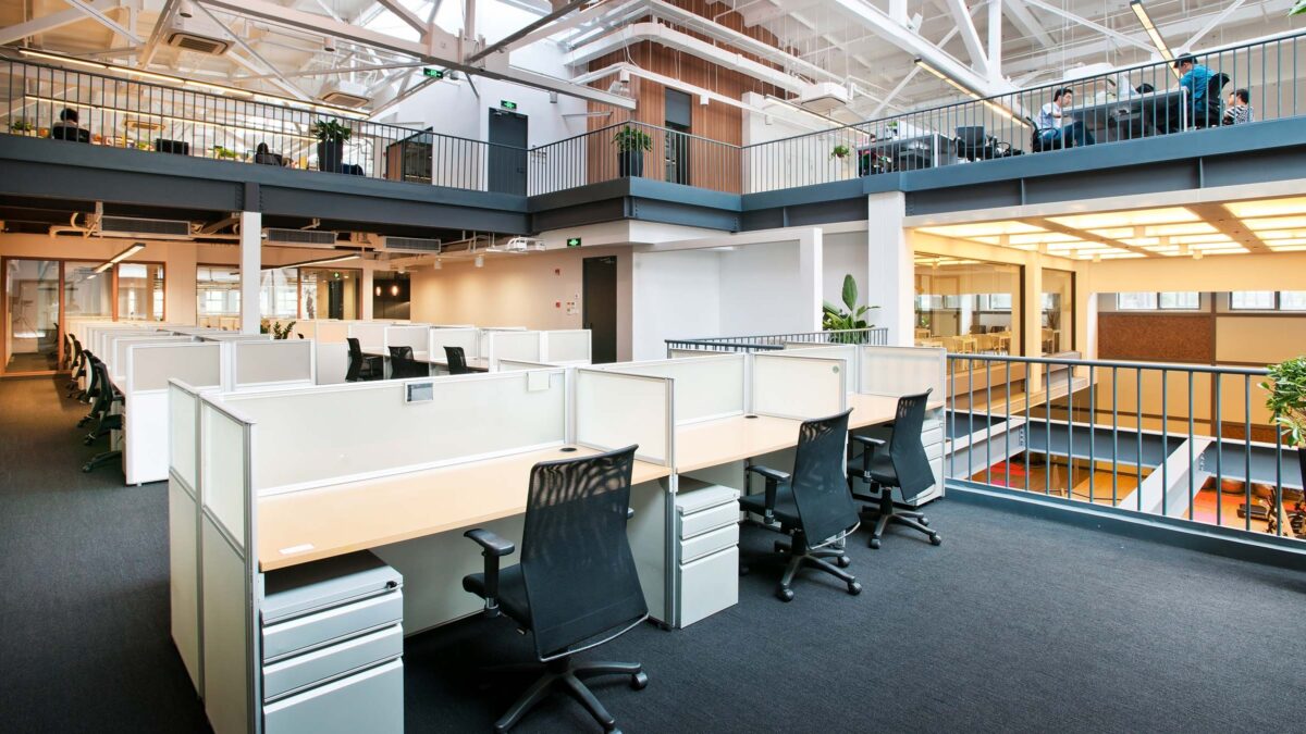 open plan workspace with desks