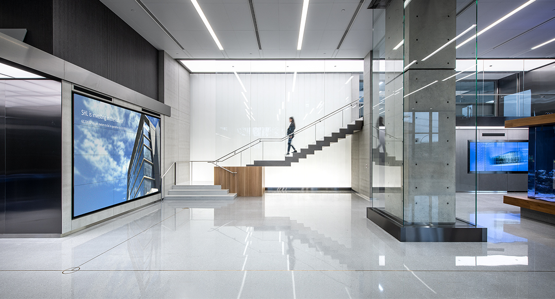 woman walking down staircase