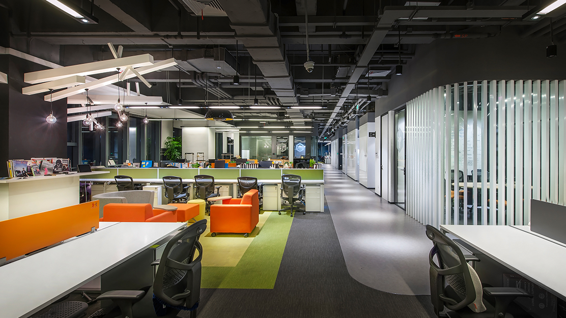 open plan office with meeting room
