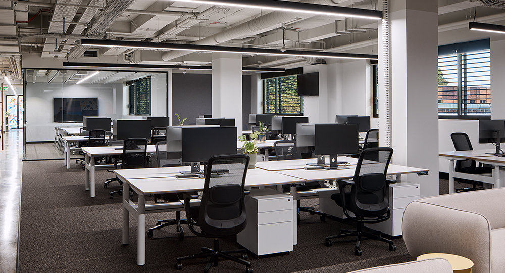 desks with computers