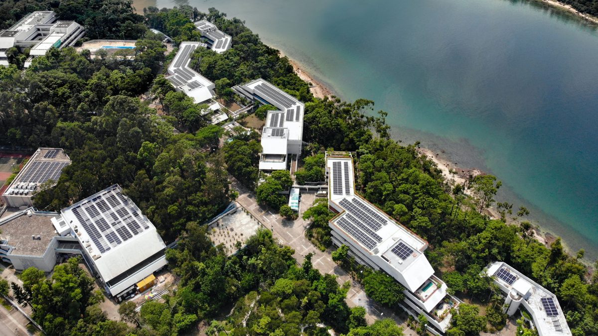 overhead shot of building and surrounding sea