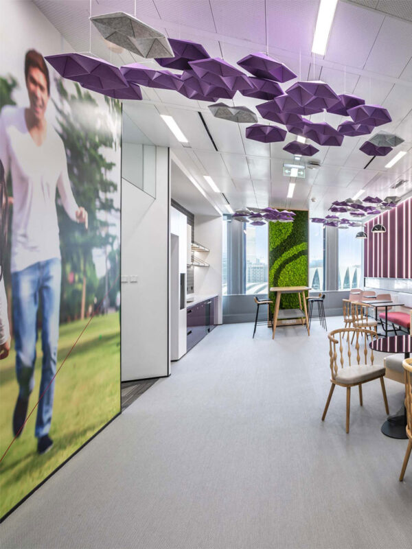 image of man running and beautiful purple ceiling features