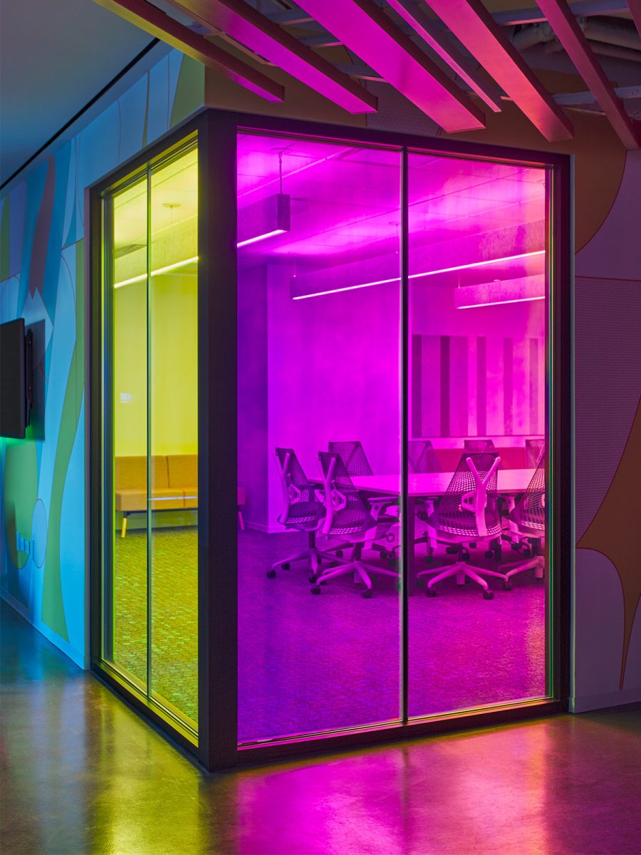 Workplace design inspired by a prism at Adobe by M Moser.