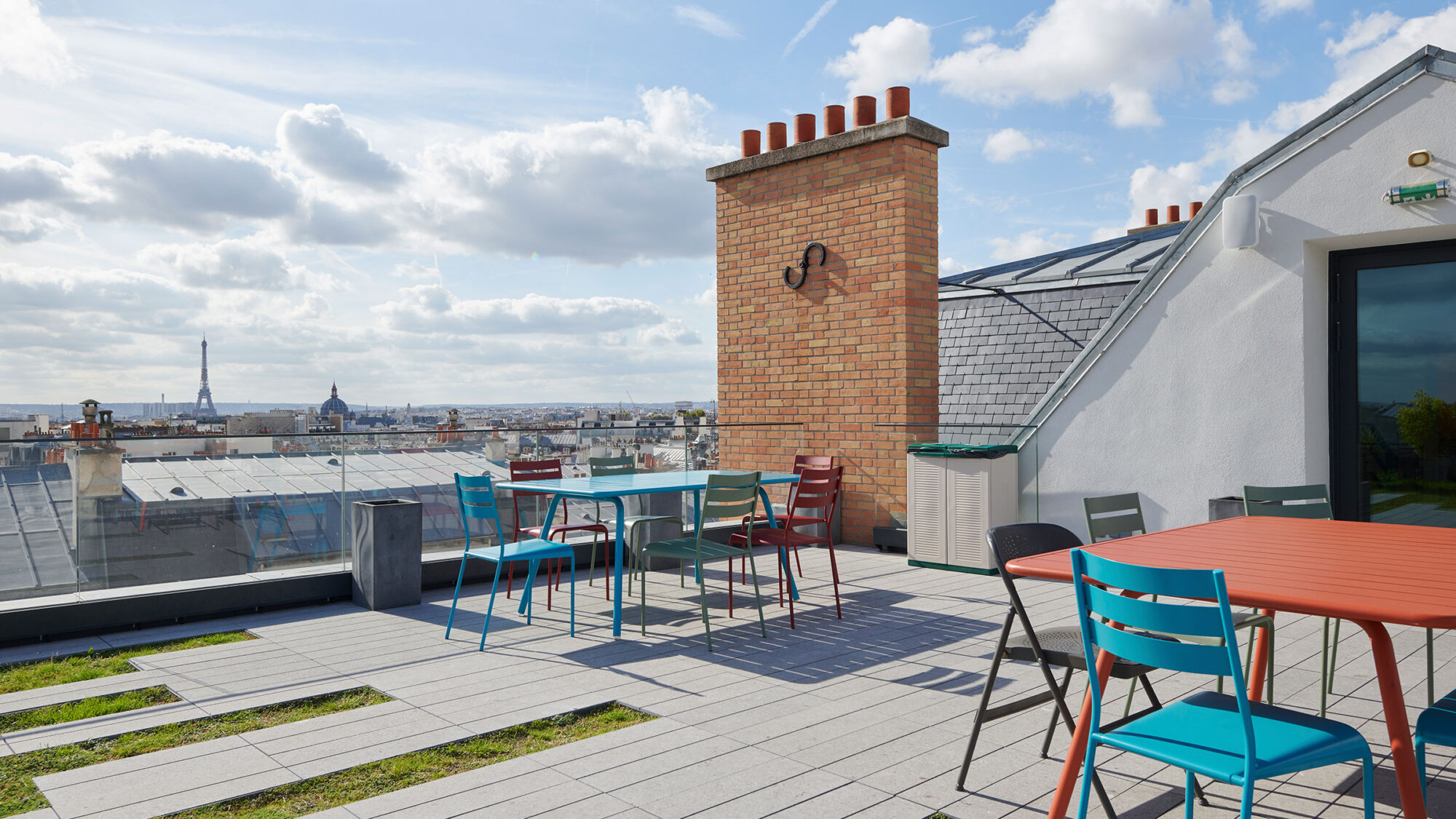 french rooftop terrace with eiffel tower