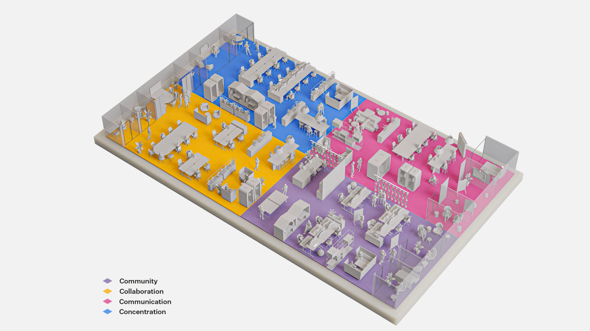 axonometric space plan for neurodiverse workplaccce