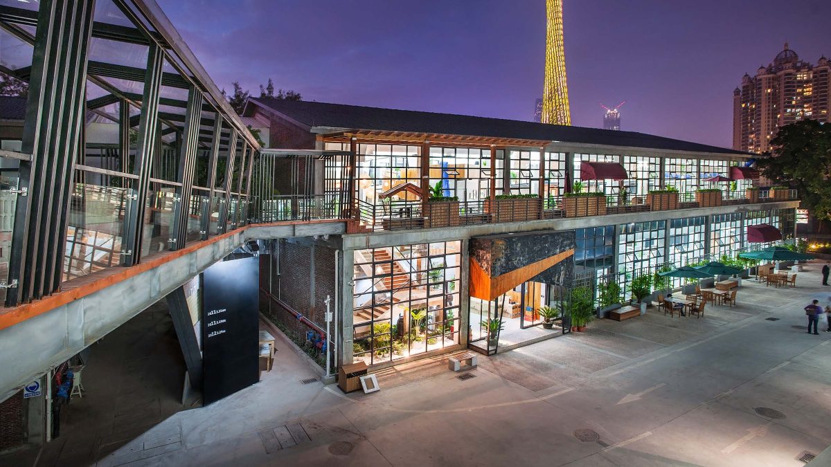 exterior view of warehouse converted into office headquarters