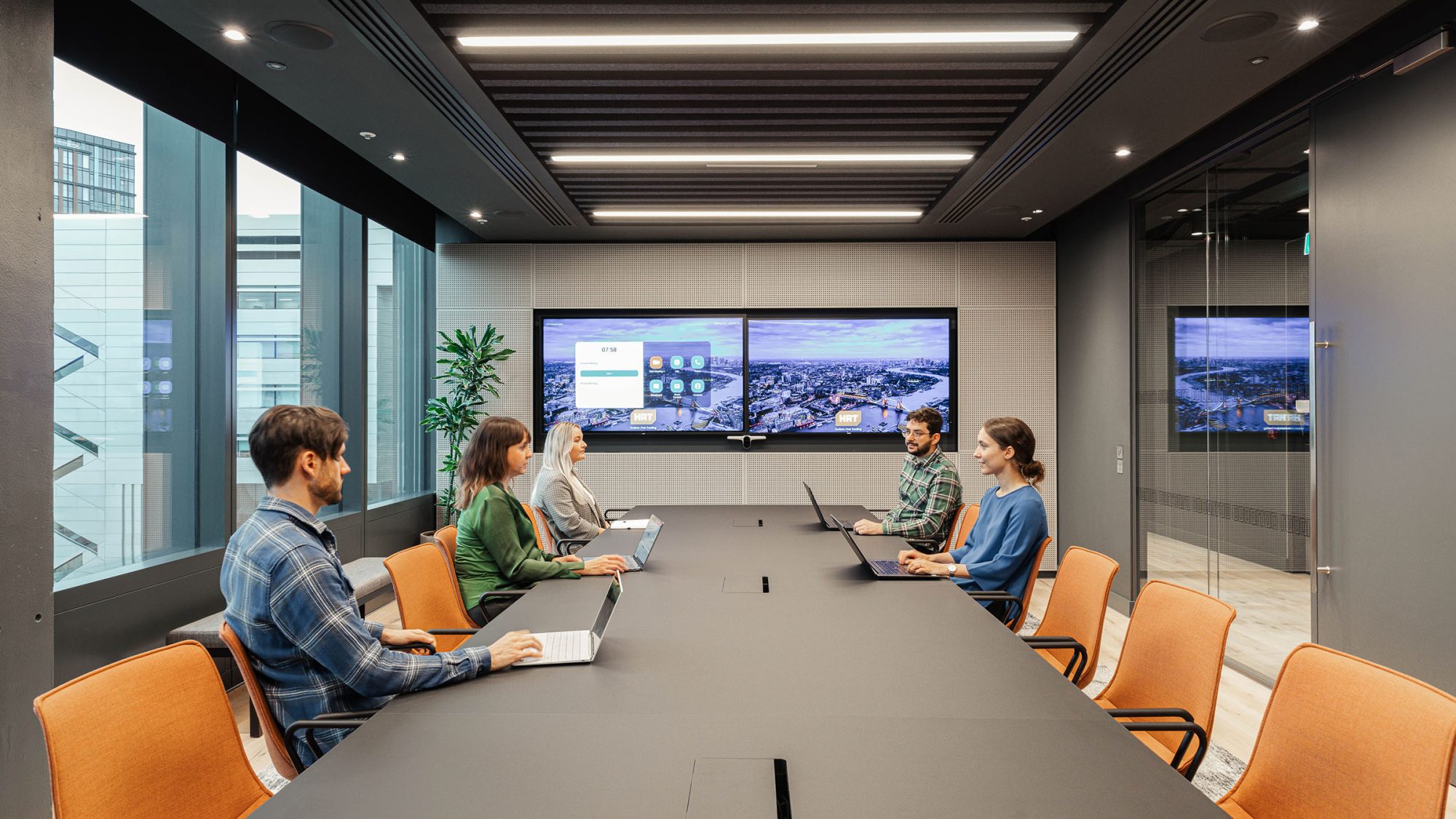 View of boardroom in office design in London for HRT