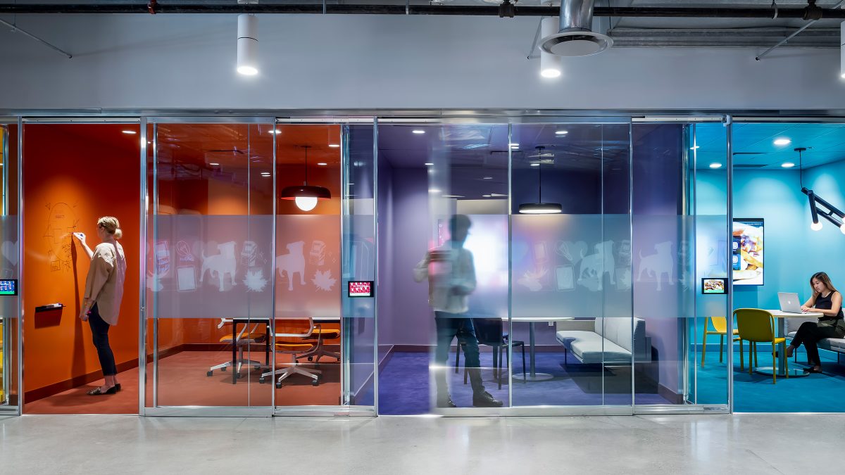 Each meeting room at Zynga is designed to support different meeting styles and connect to remote and hybrid employees through technology and booking systems.