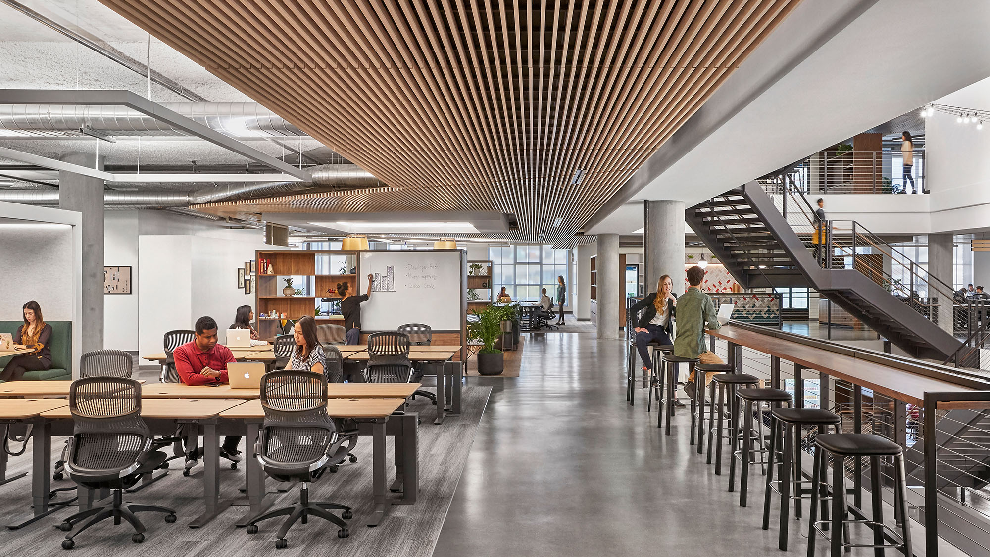 M Moser office design in San Francisco features unique work settings in a repositioned building.