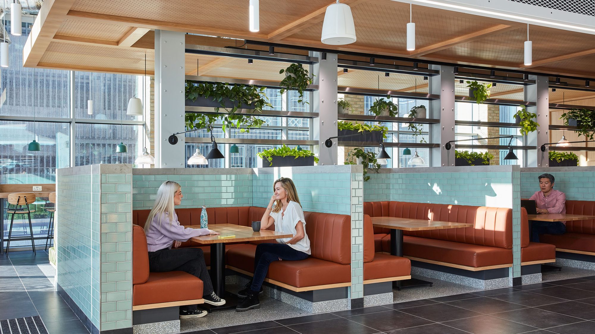 Interior booth seating in headquarters building