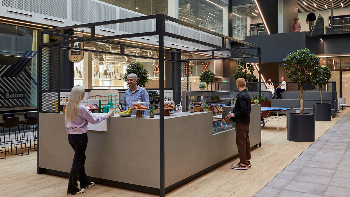 Lidl office atrium amenities in London