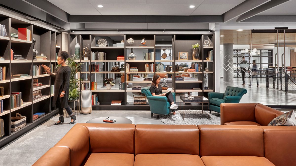 bookshelves in library reading room