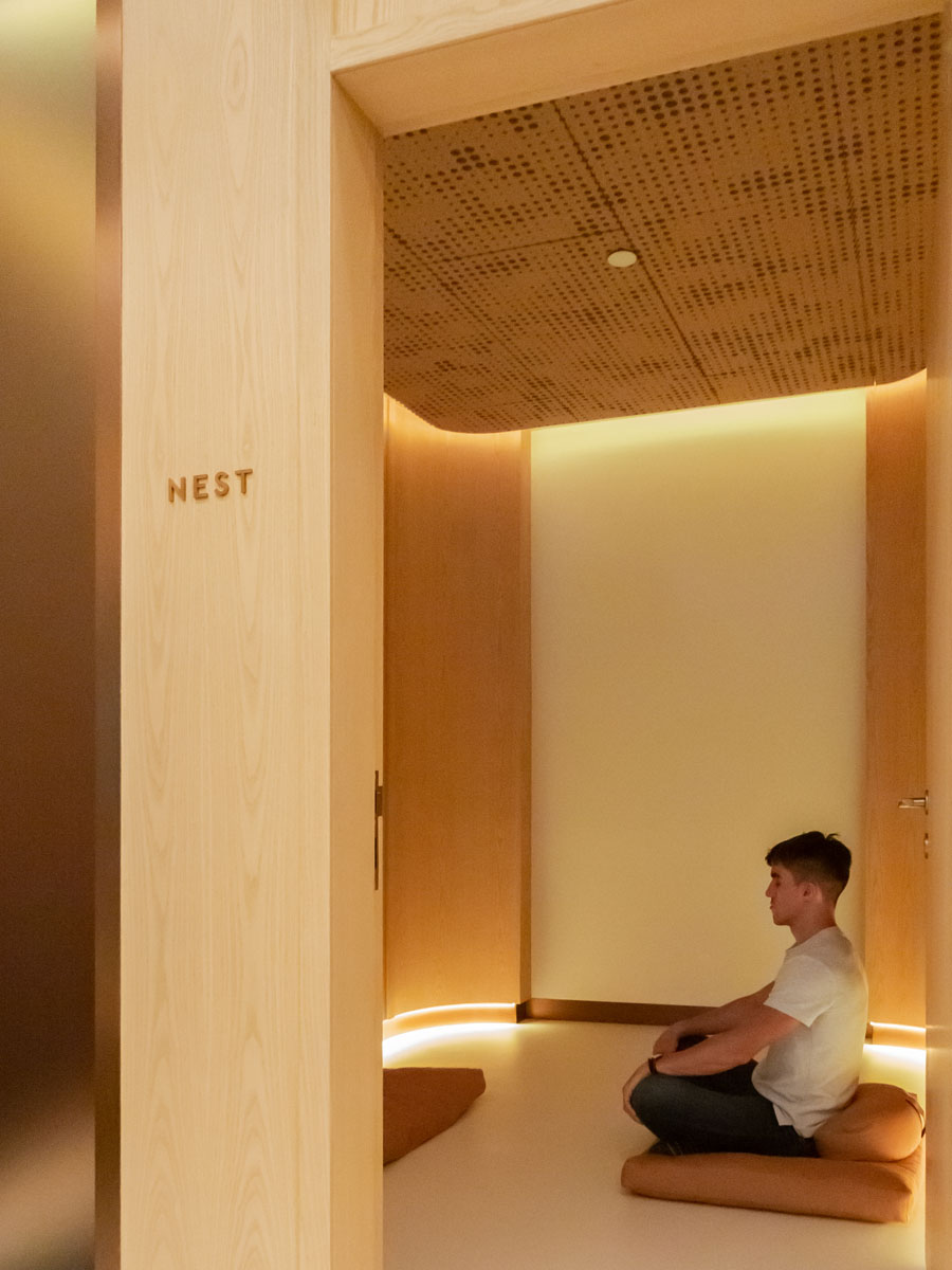 person in quiet meditation room