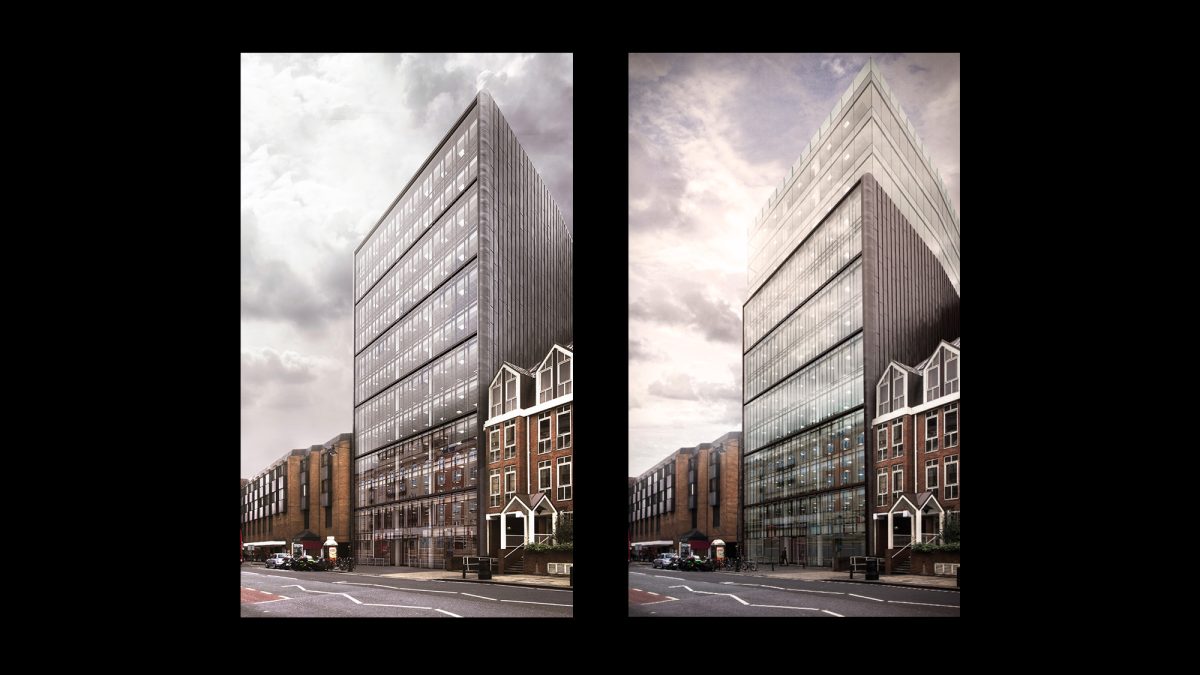 3d visuals showing options for repurposed office block in urban environment