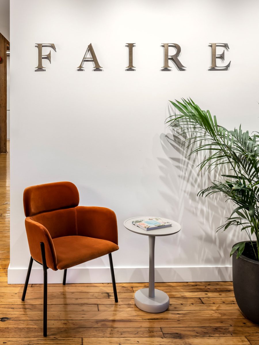 Office design for Faire featuring human-centric environments and a welcoming experience for employees and guests.