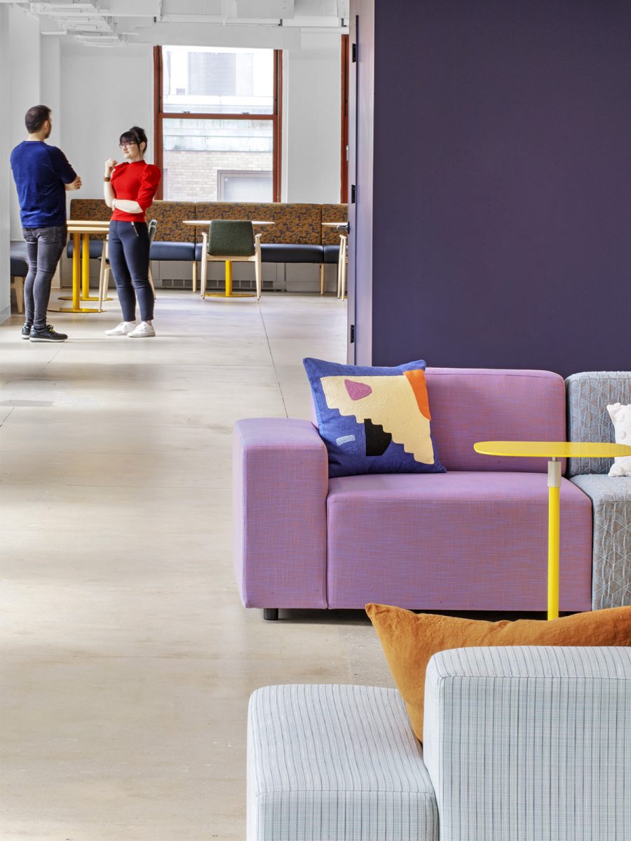 Colourful paint and furniture selection at LinkedIn’s office in the Empire State Building offer employees a vibrant work environment.