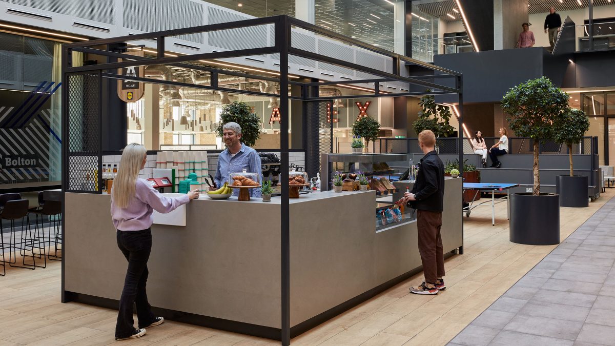 Lidl office atrium amenities in London