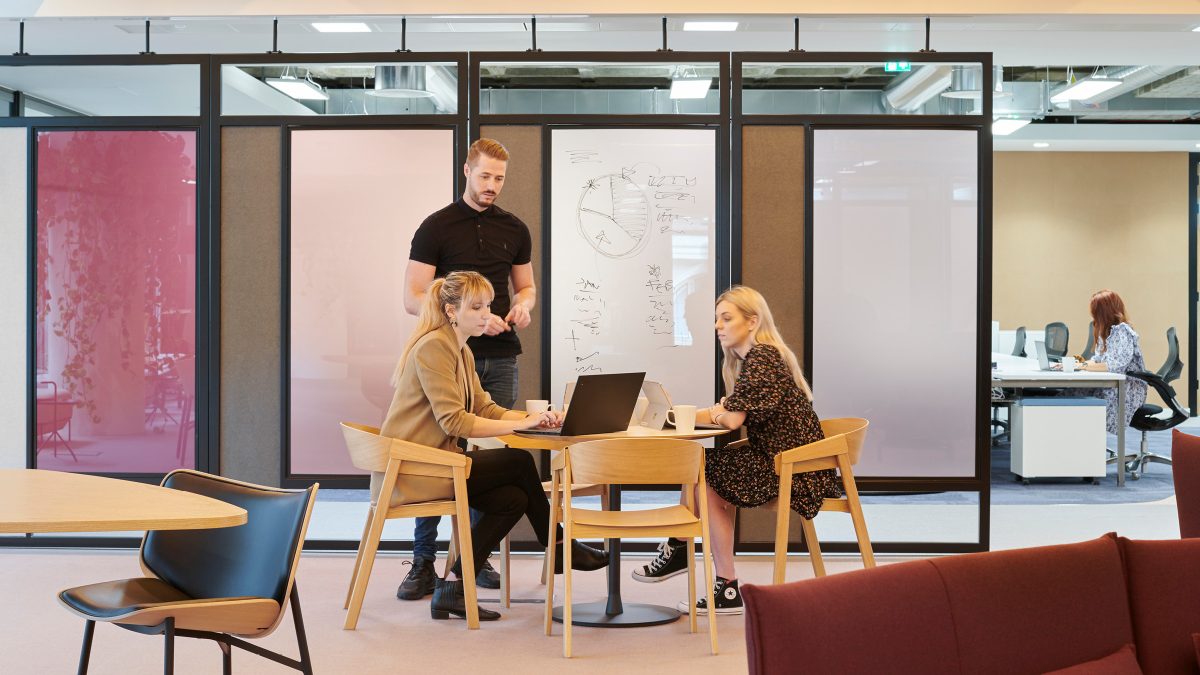 Strategic workplace design focusing on collaborative areas for teams and individuals to feel supported in their ideation.